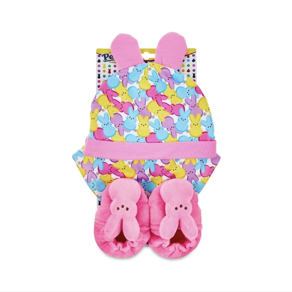 Peeps Pink Bunny Hat, Bib and Booties Baby Infant Set Easter New